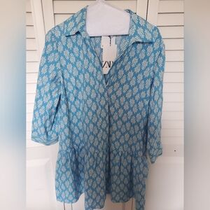 Zara Carly Aqua Print Dress
